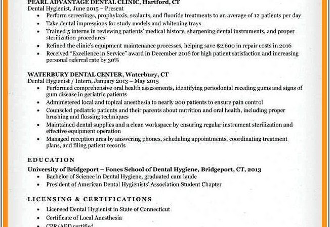 Dental Hygiene Resume Examples