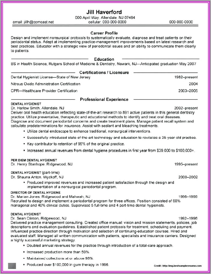 Dental Hygiene Resume Format