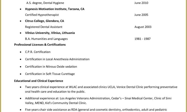 Dental Hygiene Resume Samples Free