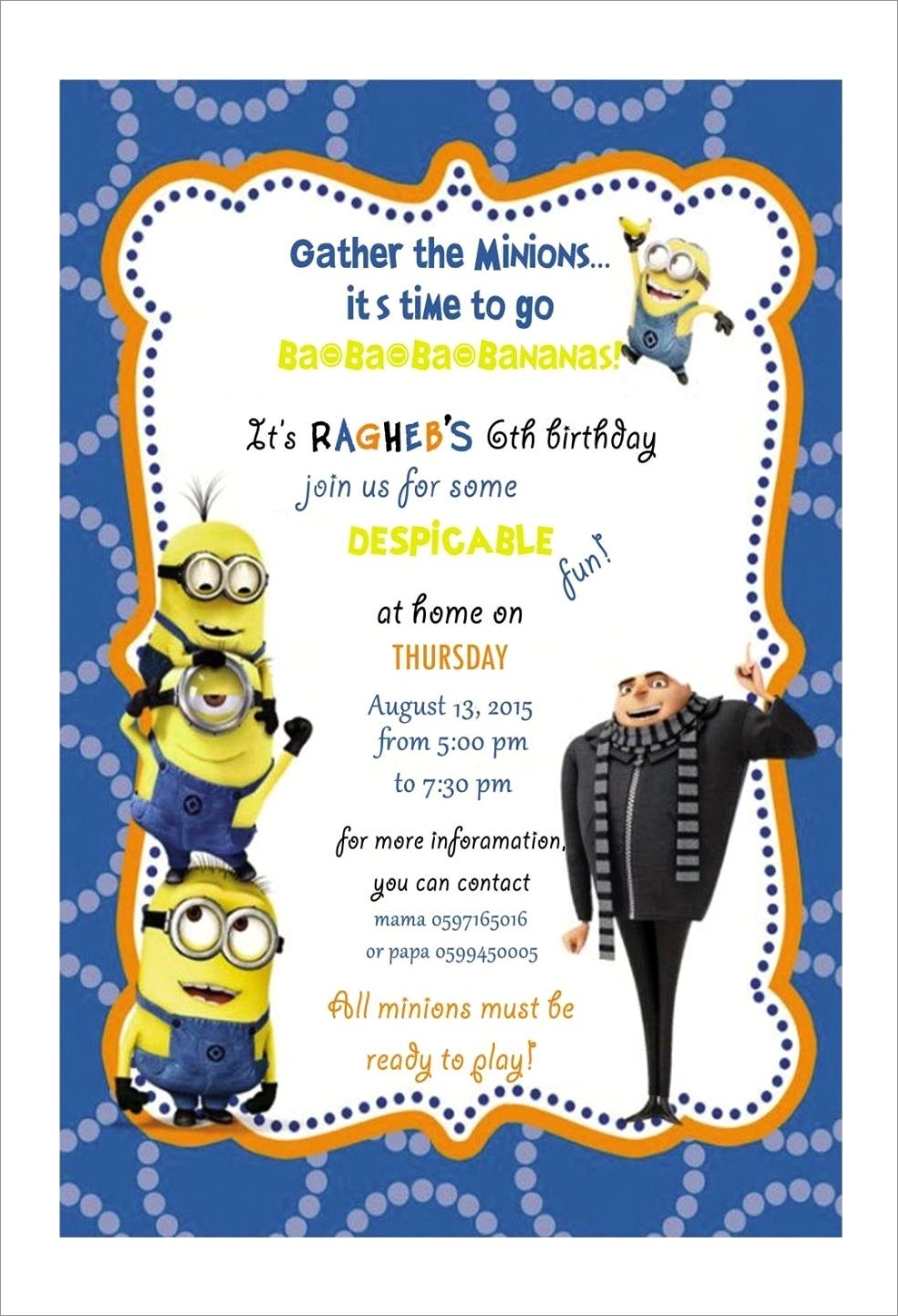 Despicable Me Birthday Invitations