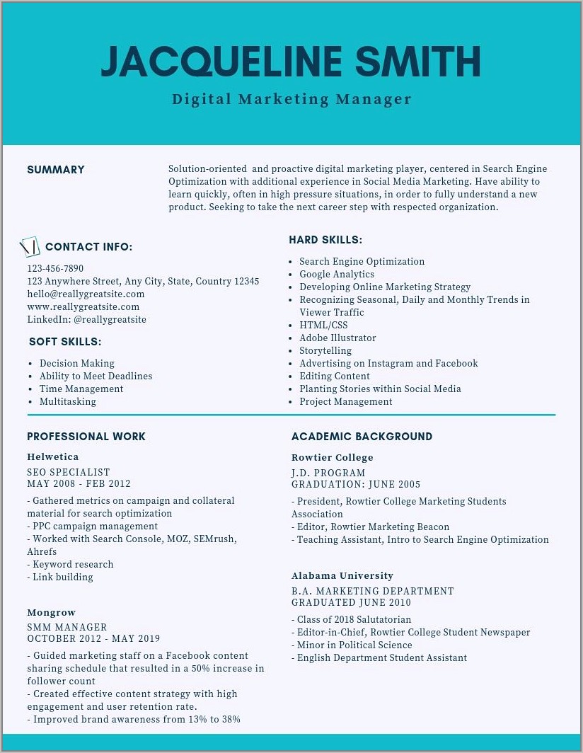 Digital Marketing Manager Resume Template
