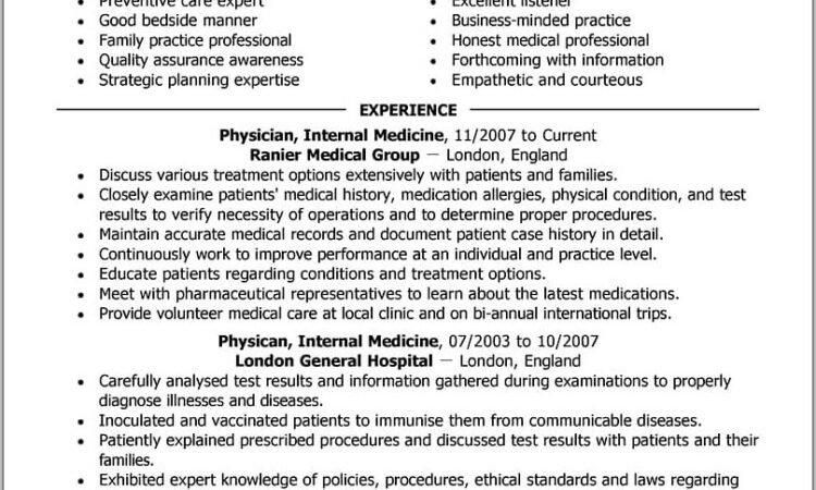 Doctor Resume Format Free Download