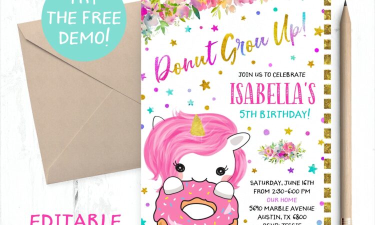 Donut Grow Up Invitation Template