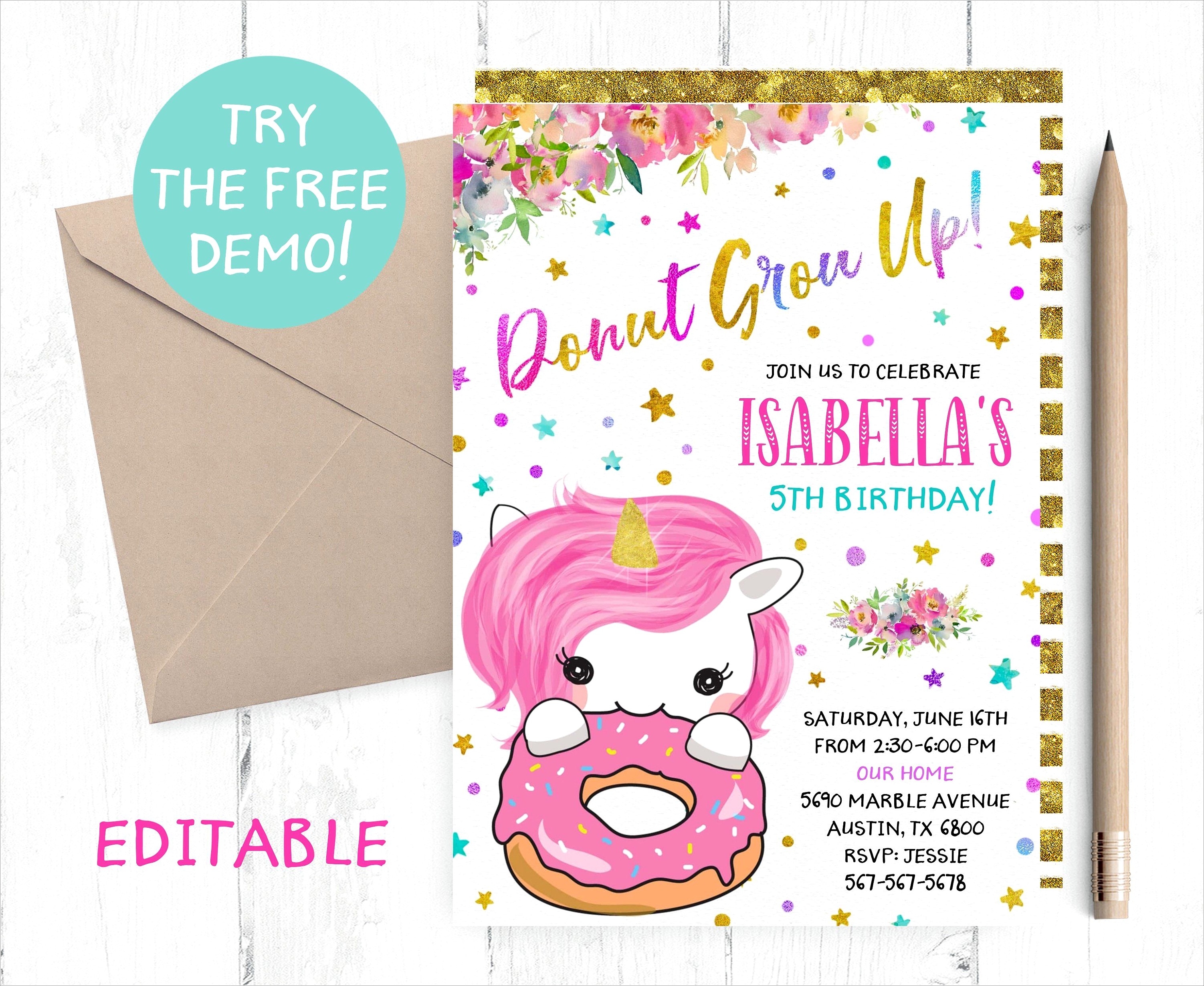 Donut Grow Up Invitation Template