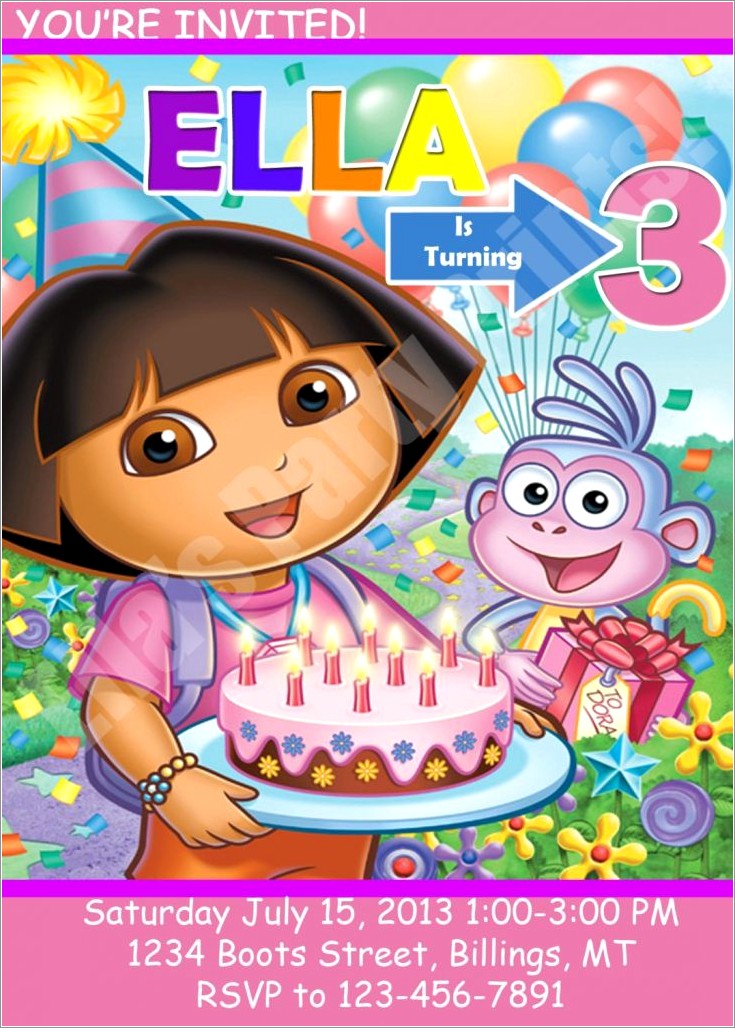 Dora Birthday Invitations Templates Free