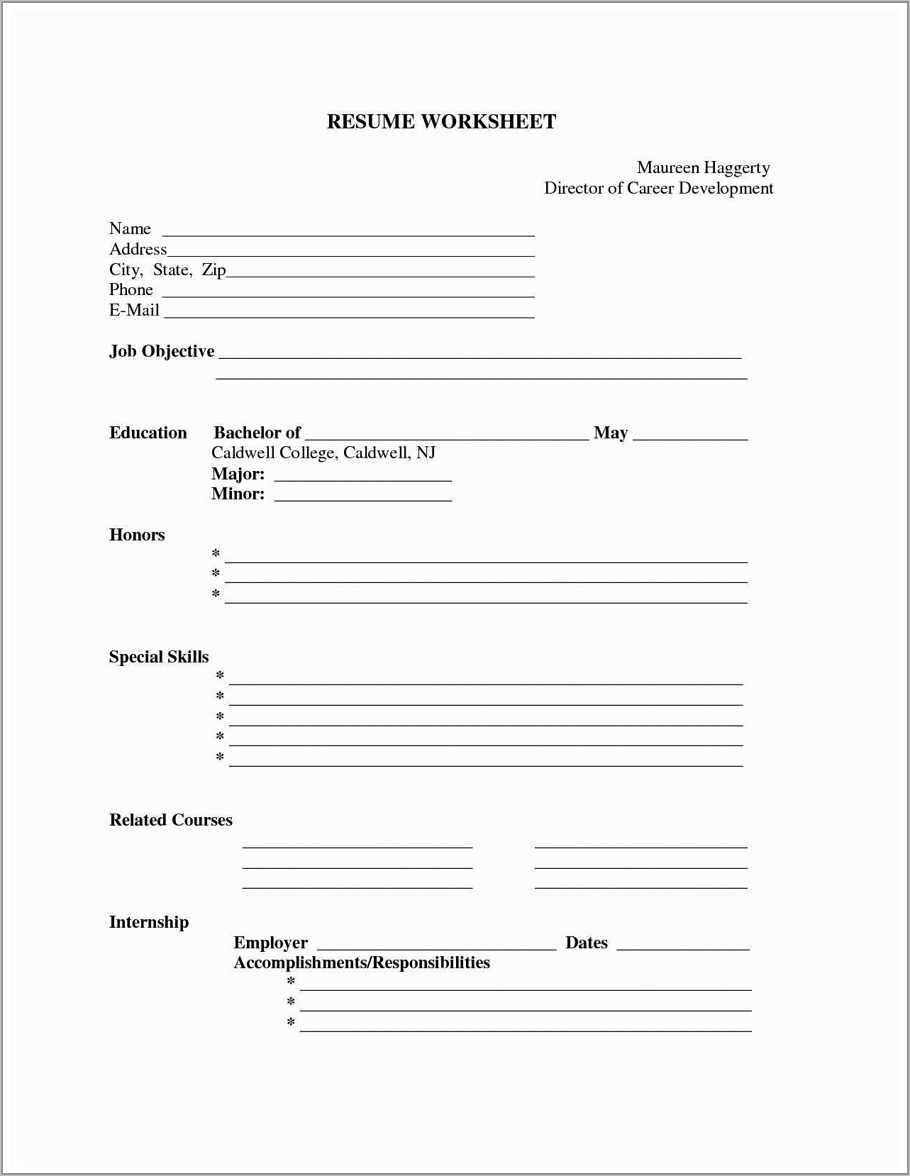 Download Blank Resume Form
