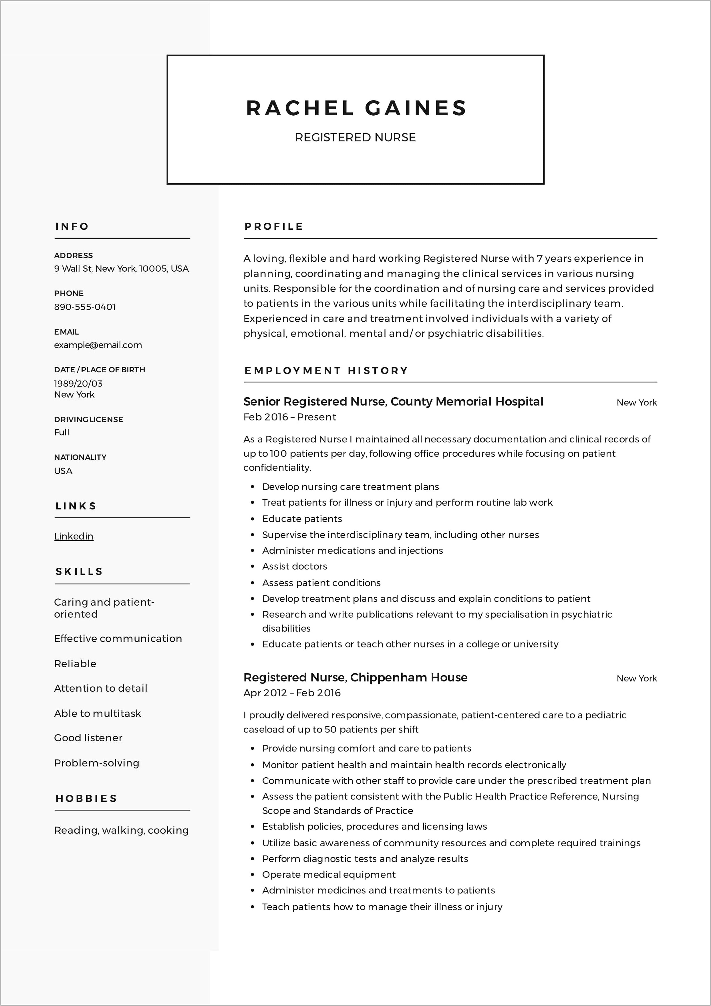 Downloadable Resume Template For Registered Nurse