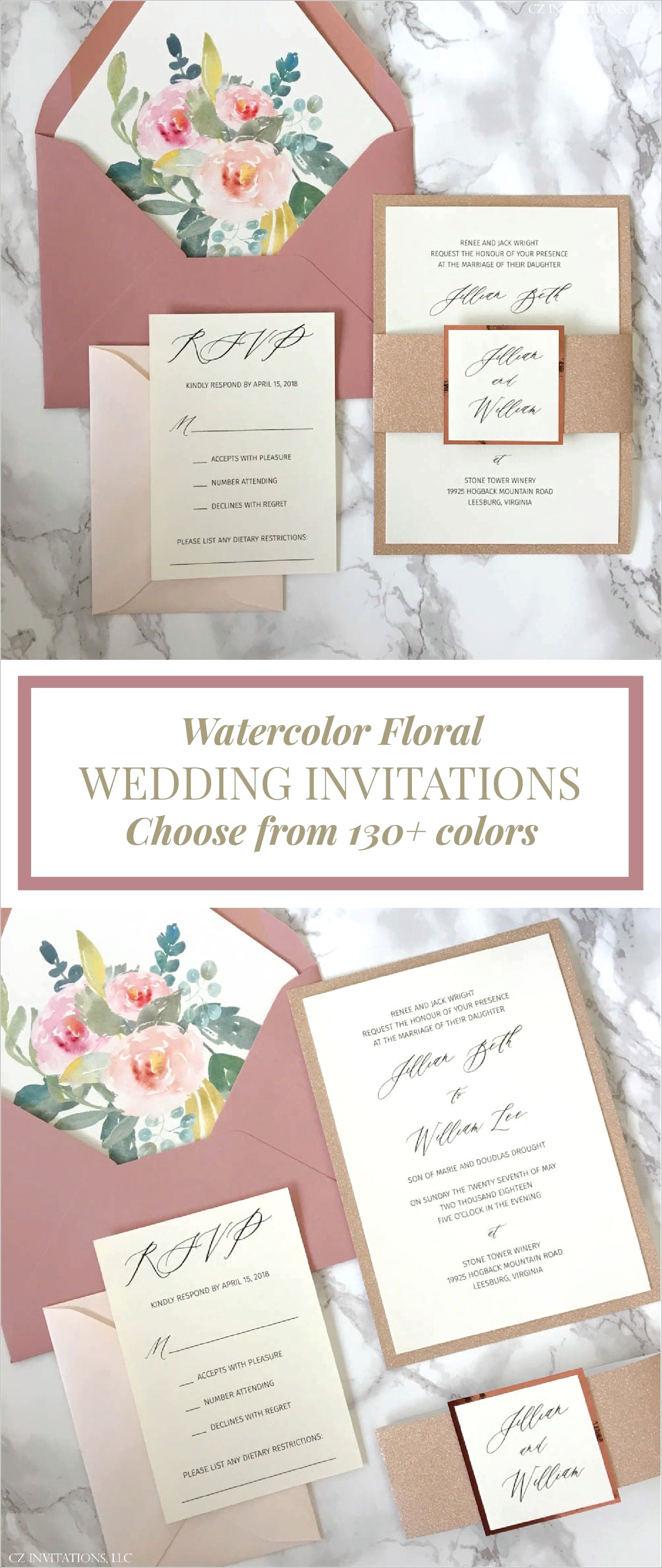 Dusty Pink And Gold Wedding Invitations