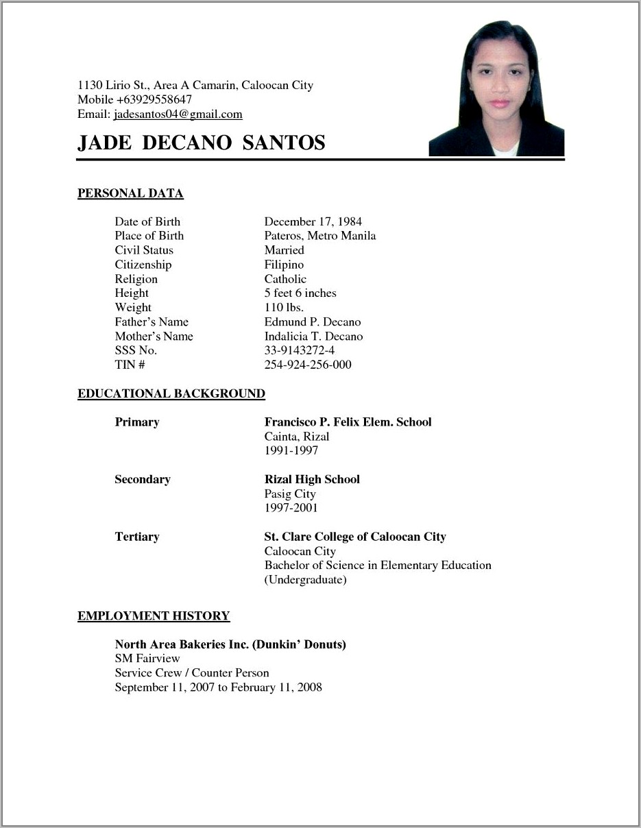 Easy Resume Format Example