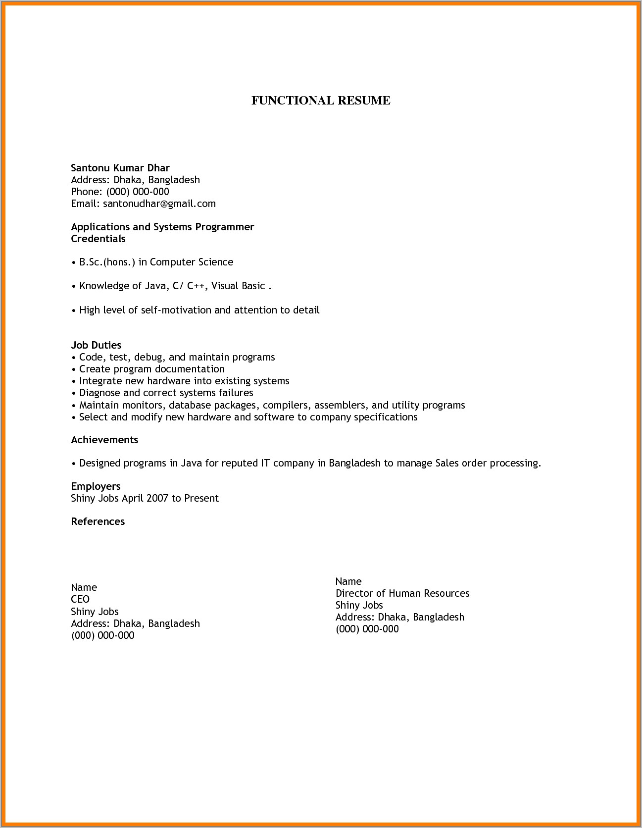 Easy Resume Format Sample