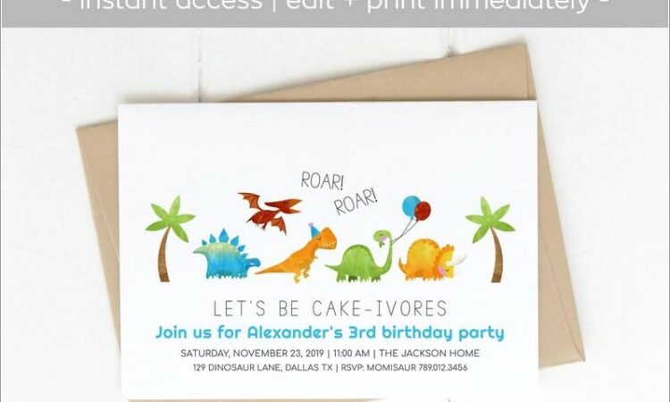 Editable Dinosaur Birthday Invitation Template