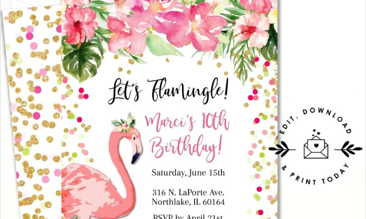 Editable Flamingo Invitation Template