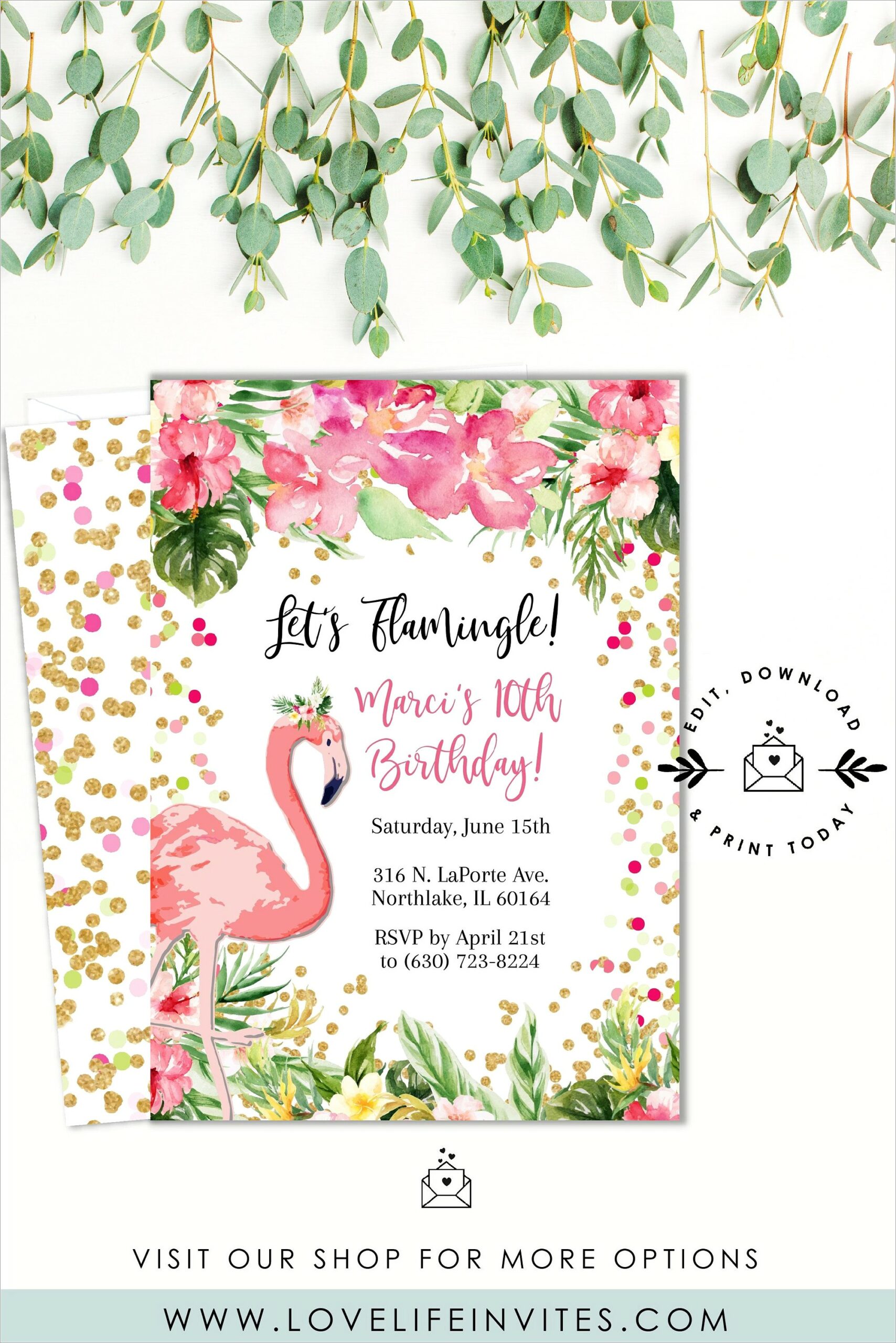 Editable Flamingo Invitation Template