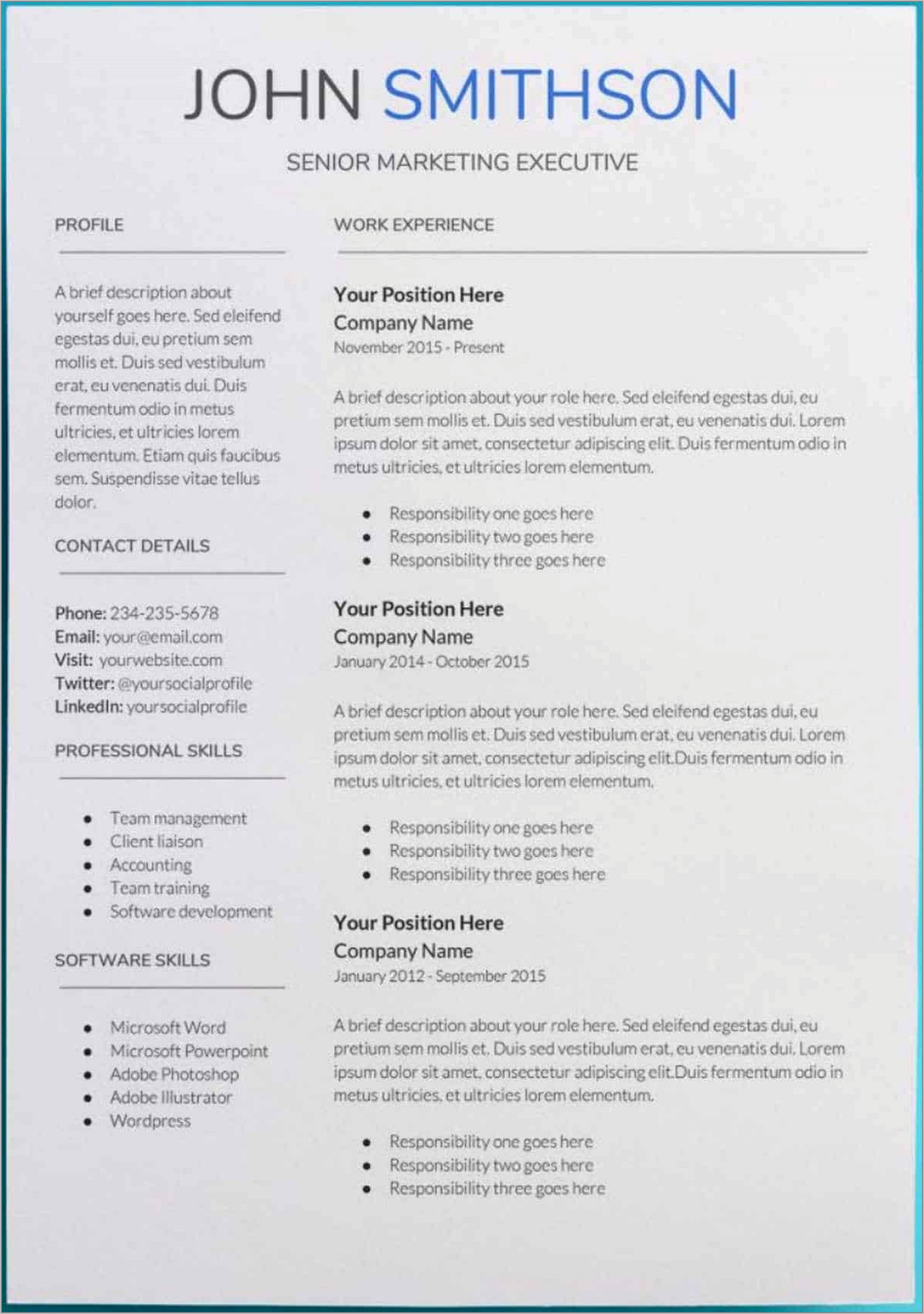 Editable Resume Template Word Free Download