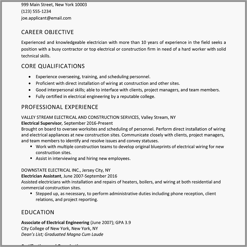 Electrical Engineer Resume Template Doc