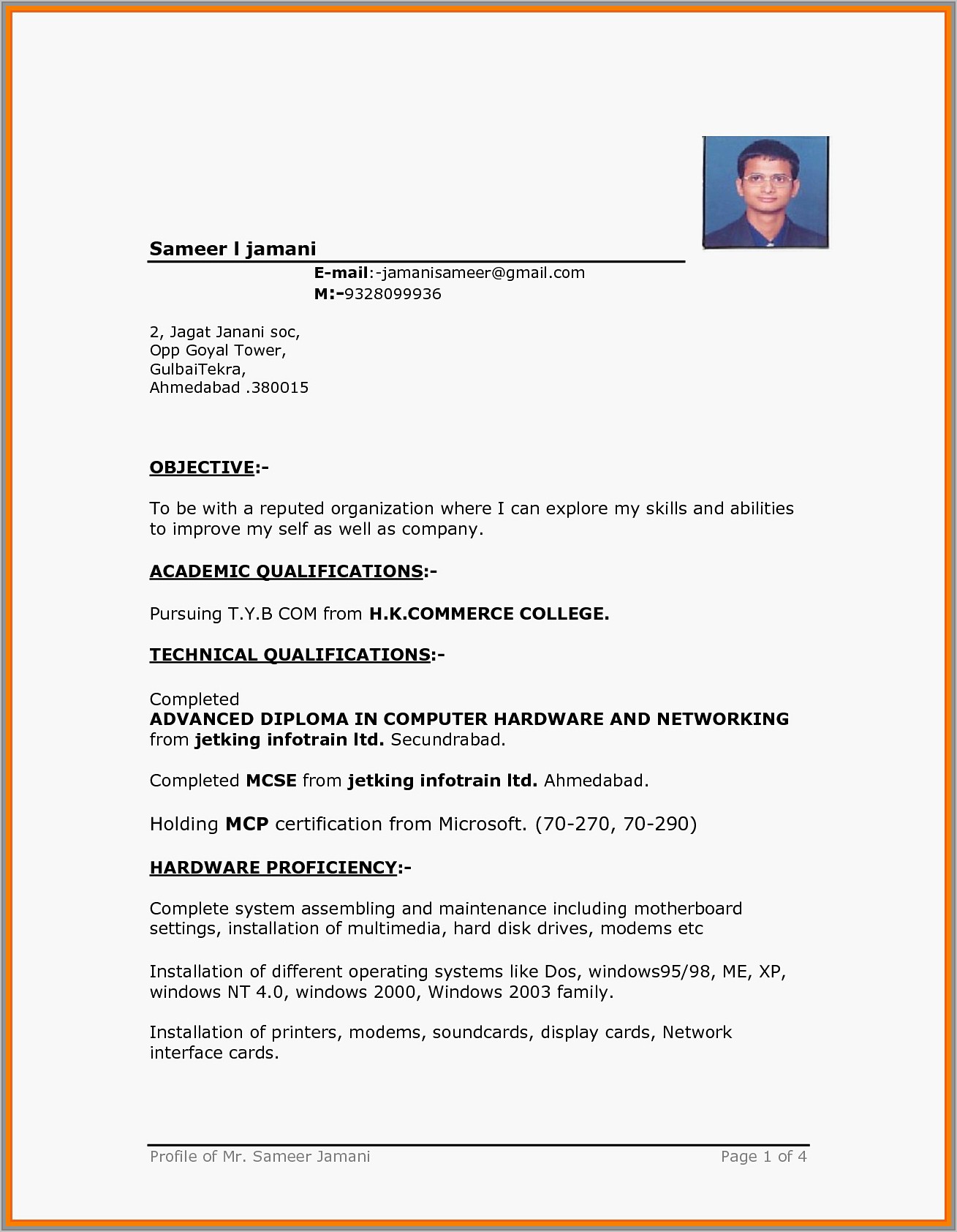 Electrical Engineering Resume Format Pdf Download