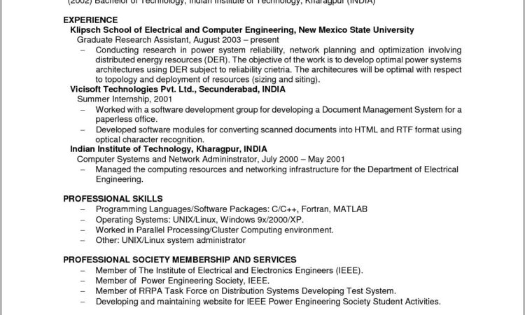 Electrical Engineering Resume Samples Entry Level