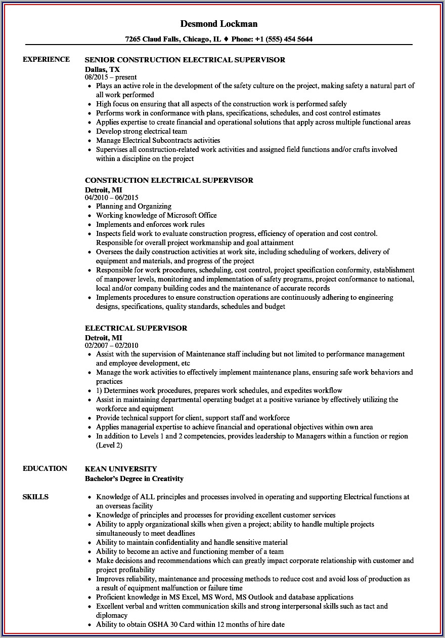 Electrical Foreman Resume Examples