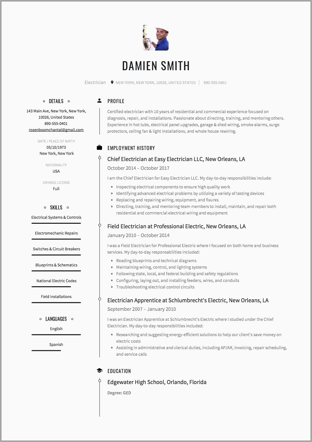Electrician Resume Sample Free Download