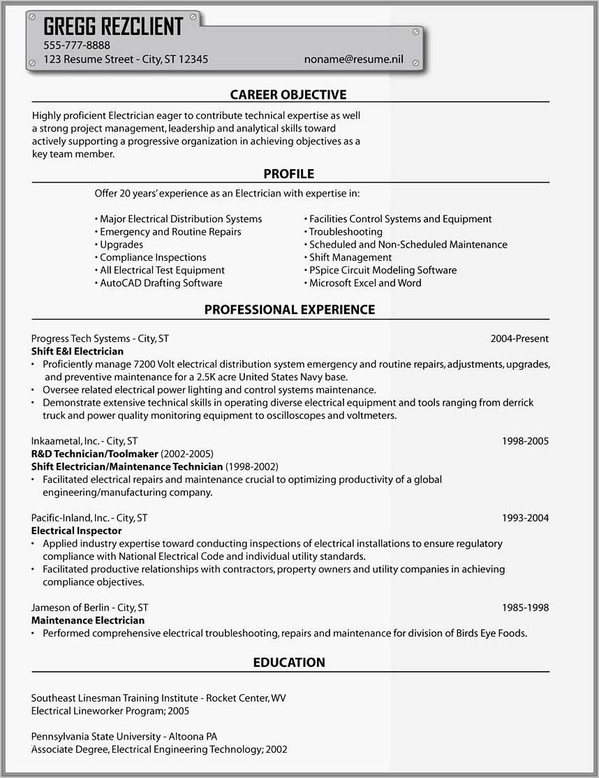 Electrician Supervisor Resume Examples