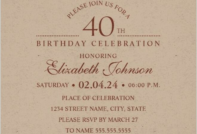 Elegant 40th Birthday Invitations