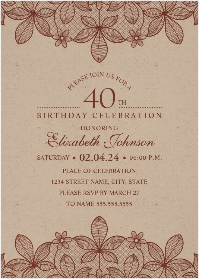 Elegant 40th Birthday Invitations
