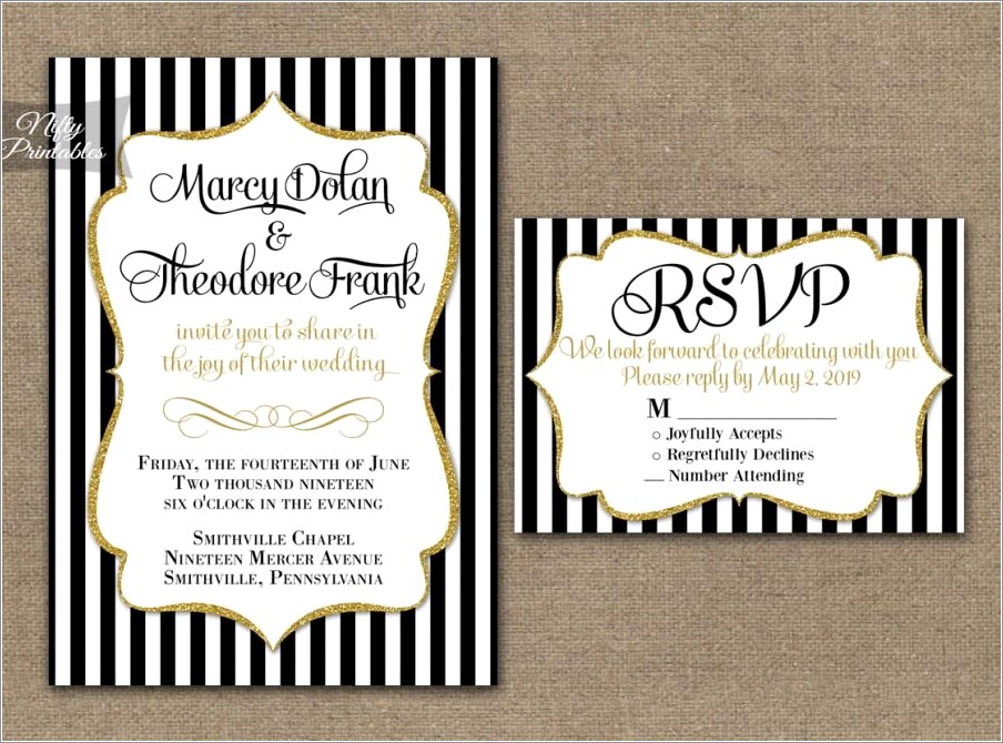 Elegant Black And Gold Wedding Invitations