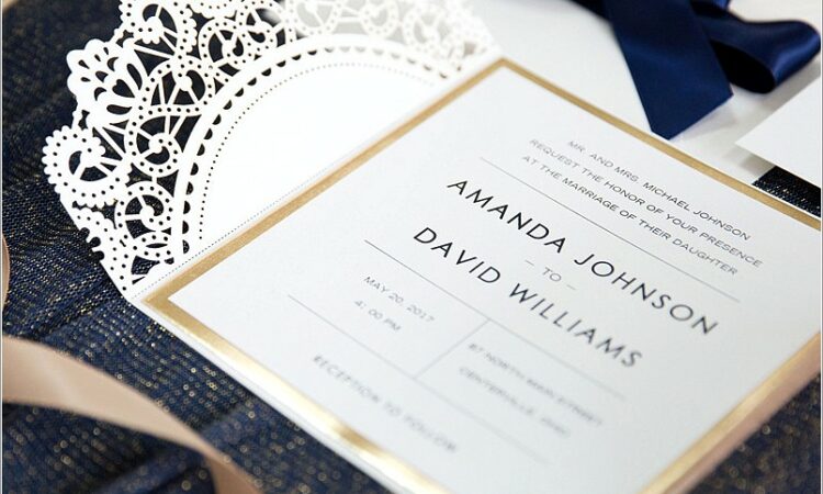 Elegant Navy Blue And Gold Wedding Invitations