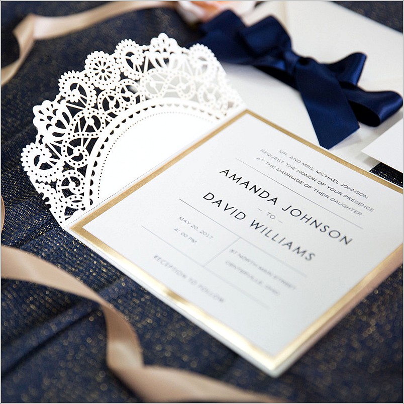 Elegant Navy Blue And Gold Wedding Invitations