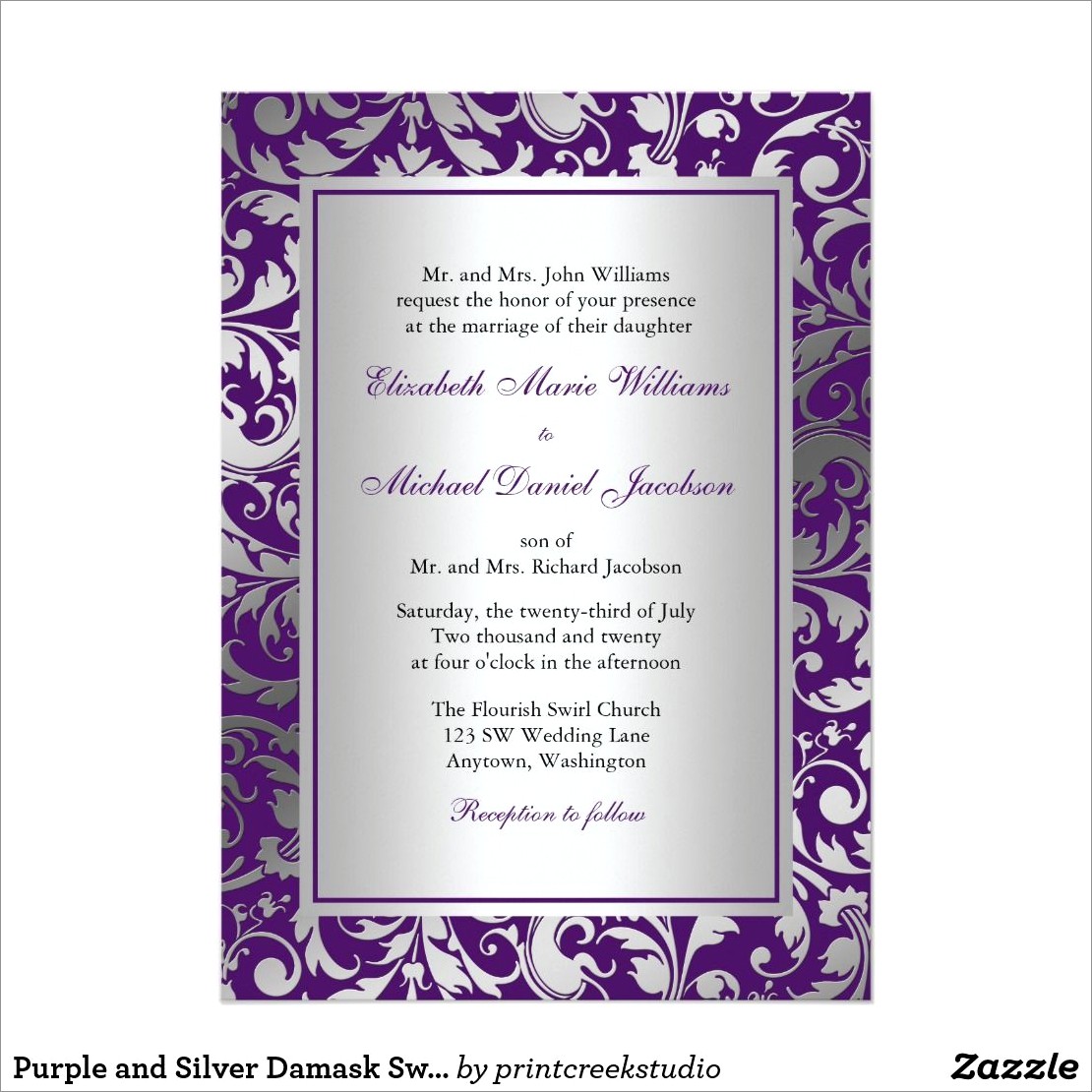 Elegant Purple And Silver Wedding Invitations