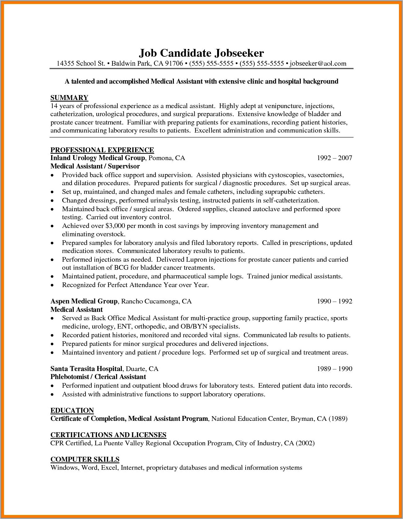 Entry Level Medical Assistant Resume Examples