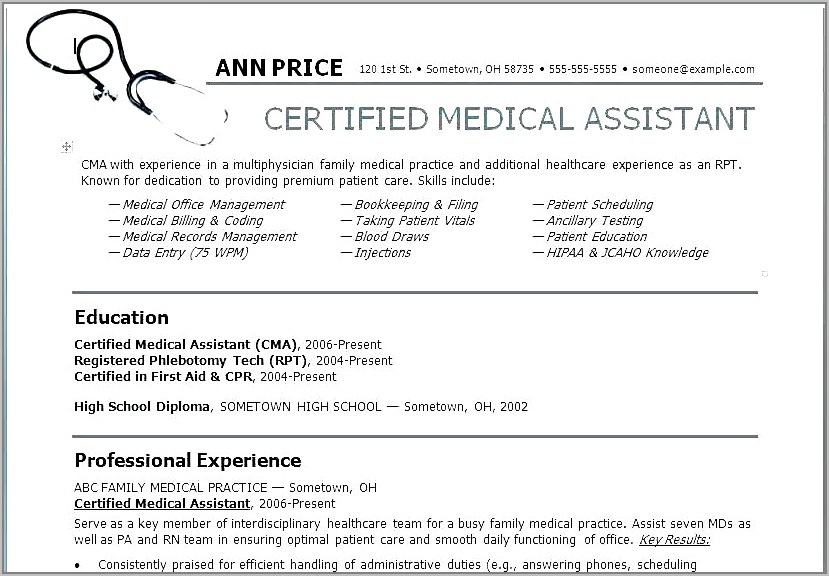 Entry Level Medical Office Assistant Resume Sample