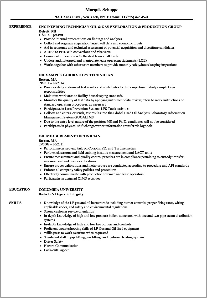 Entry Level Oil Field Resume Samples