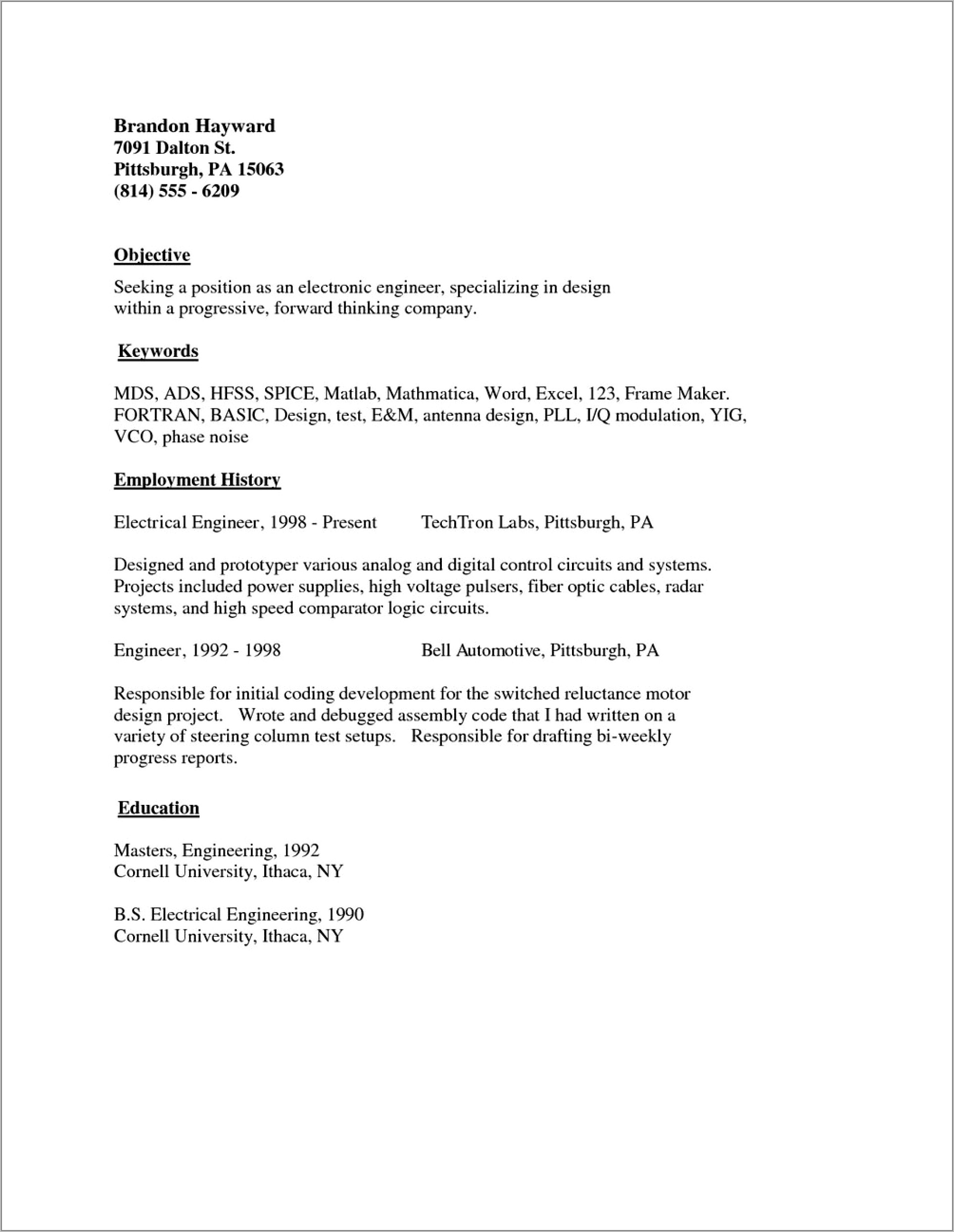 Example Of Basic Resume Format