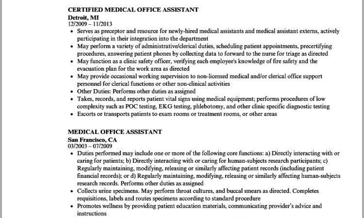 Example Of Medical Office Assistant Resume