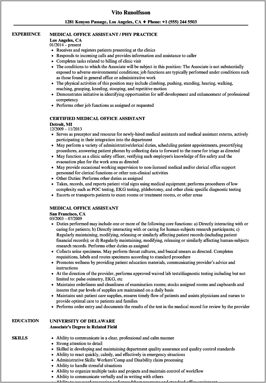 Example Of Medical Office Assistant Resume