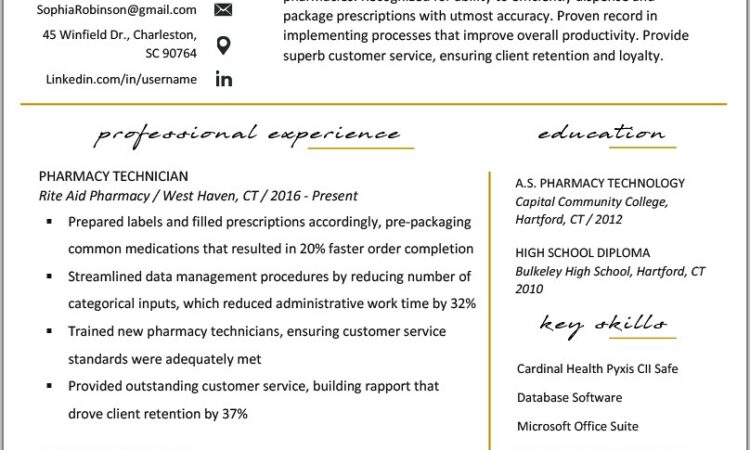 Example Of Pharmacy Technician Resume