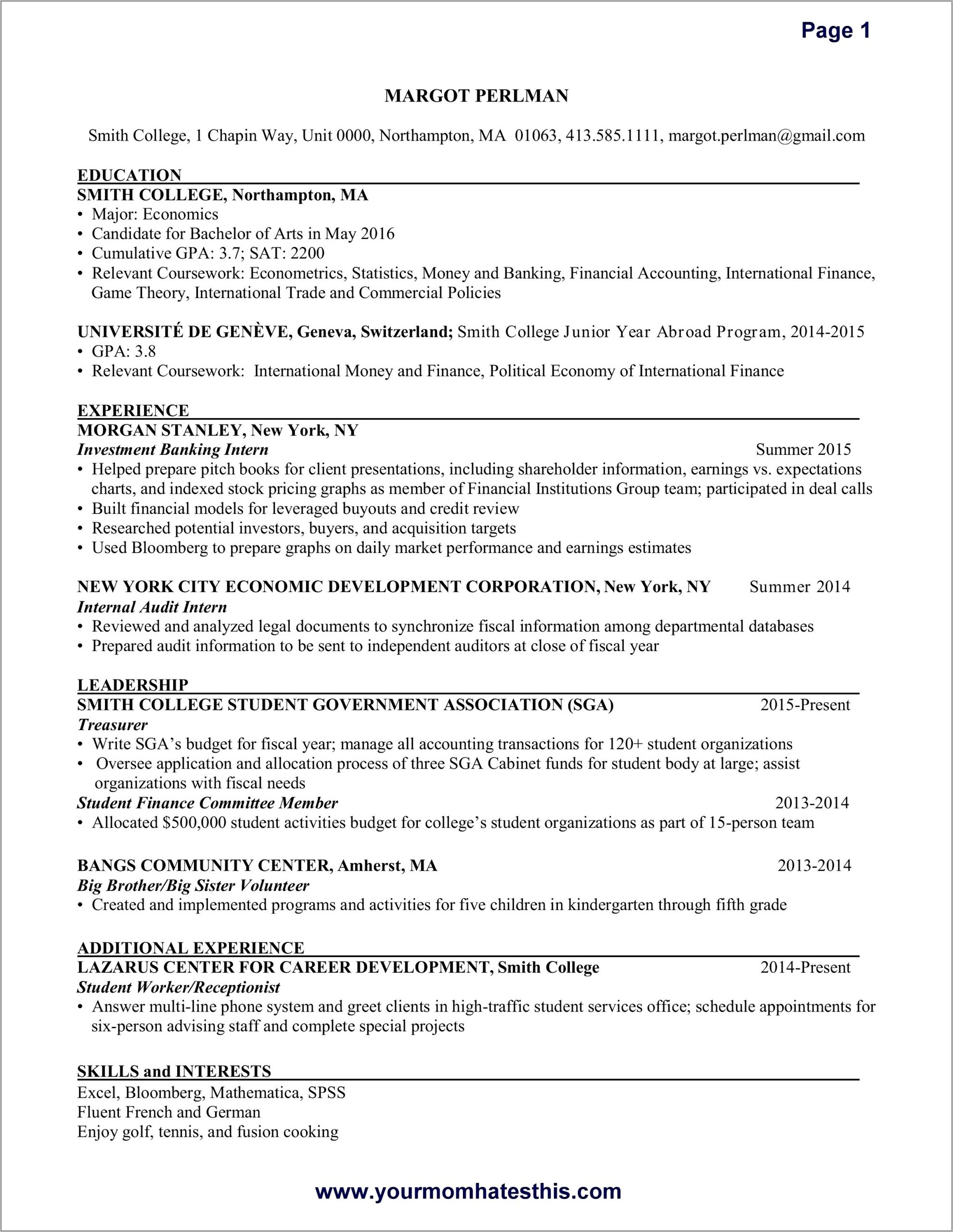Example Of Professional Resumes