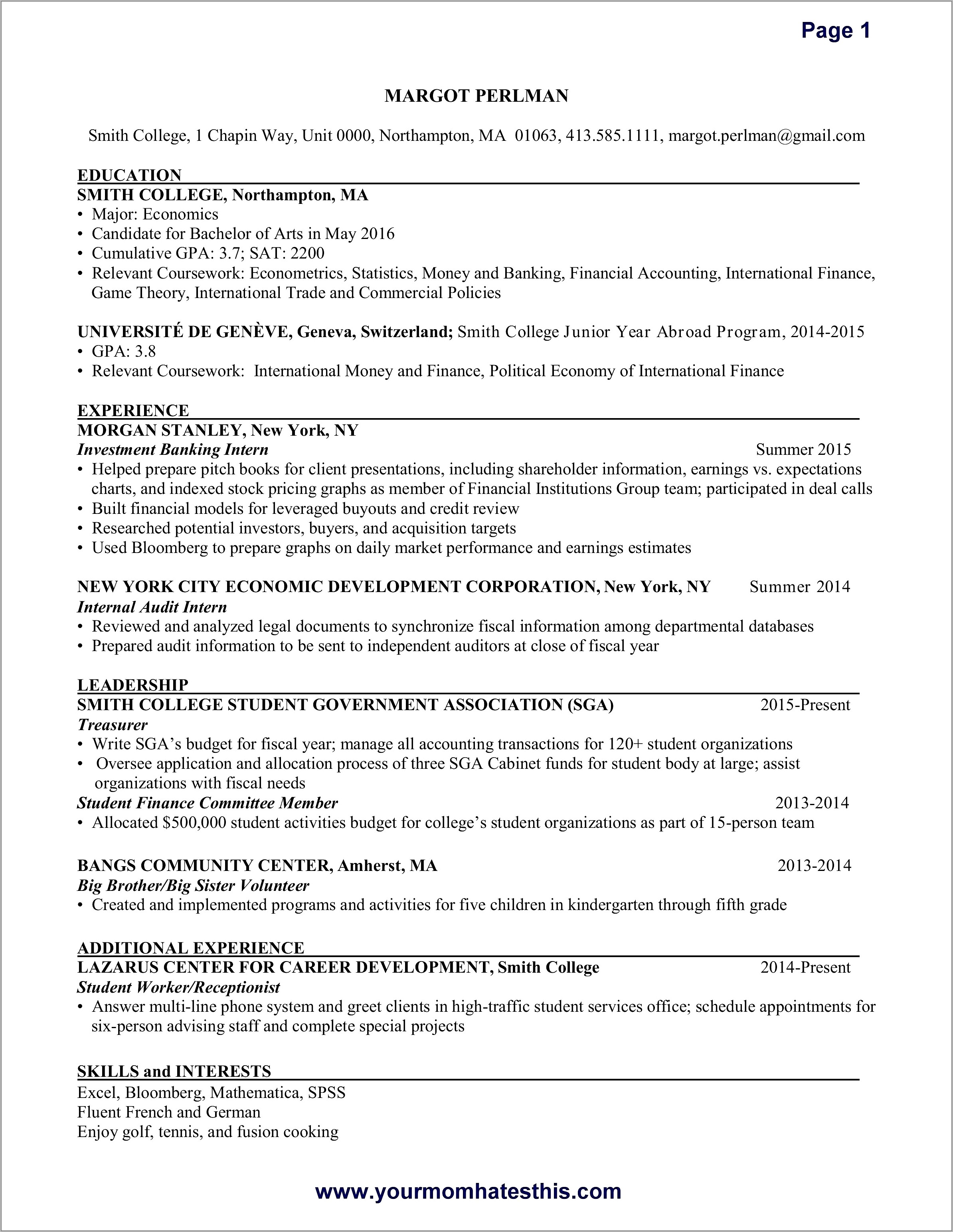 Example Of Professional Resumes