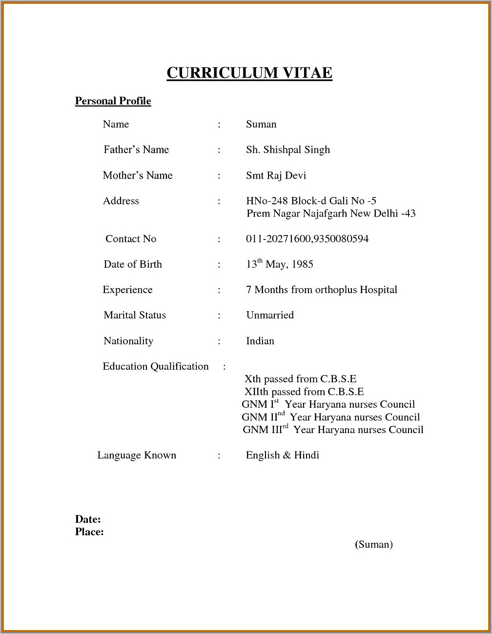 Example Of Simple Resume Format