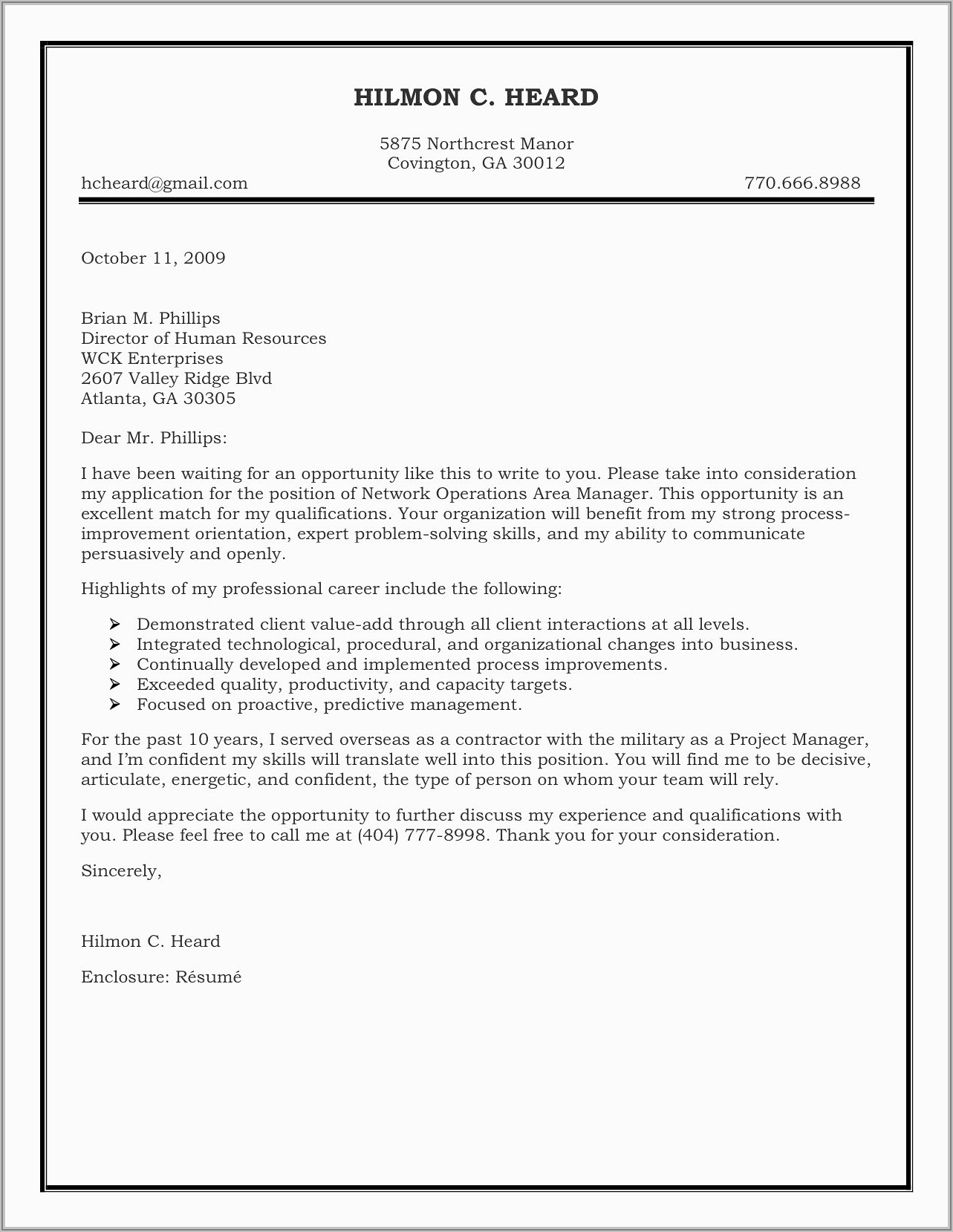 Examples Of A Simple Resume Cover Letter
