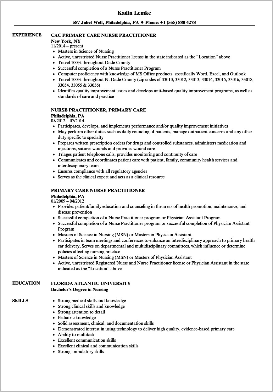 Examples Of Clinical Nurse Practitioner Resume