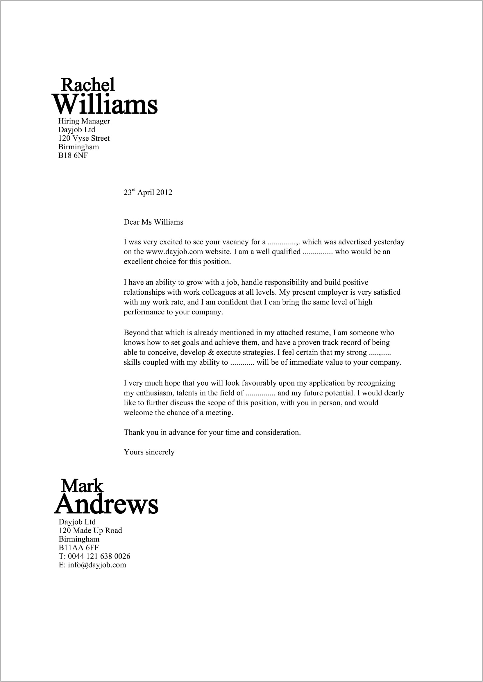 Examples Of Great Resume Cover Letters