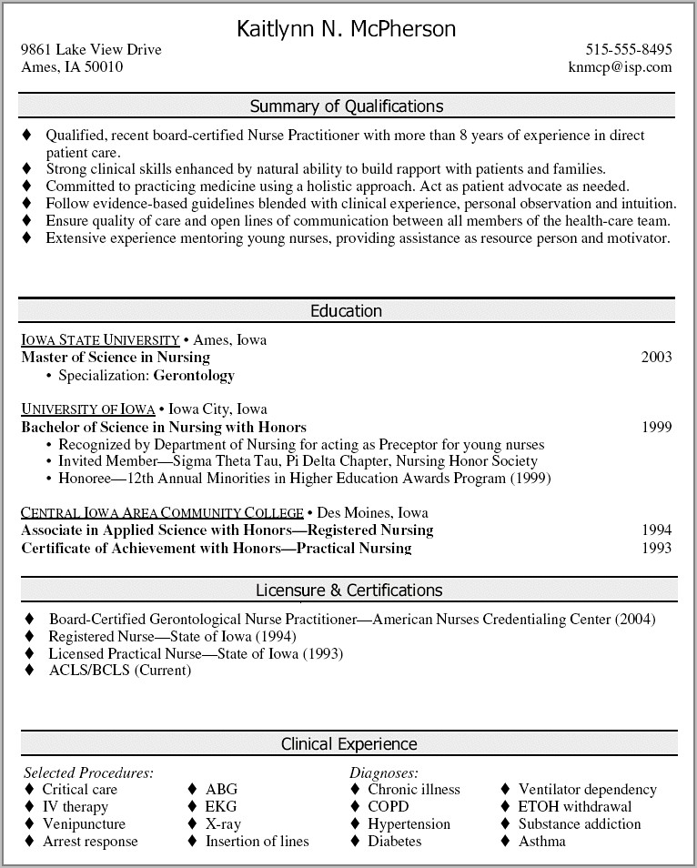 Examples Of Nurse Practitioner Resumes
