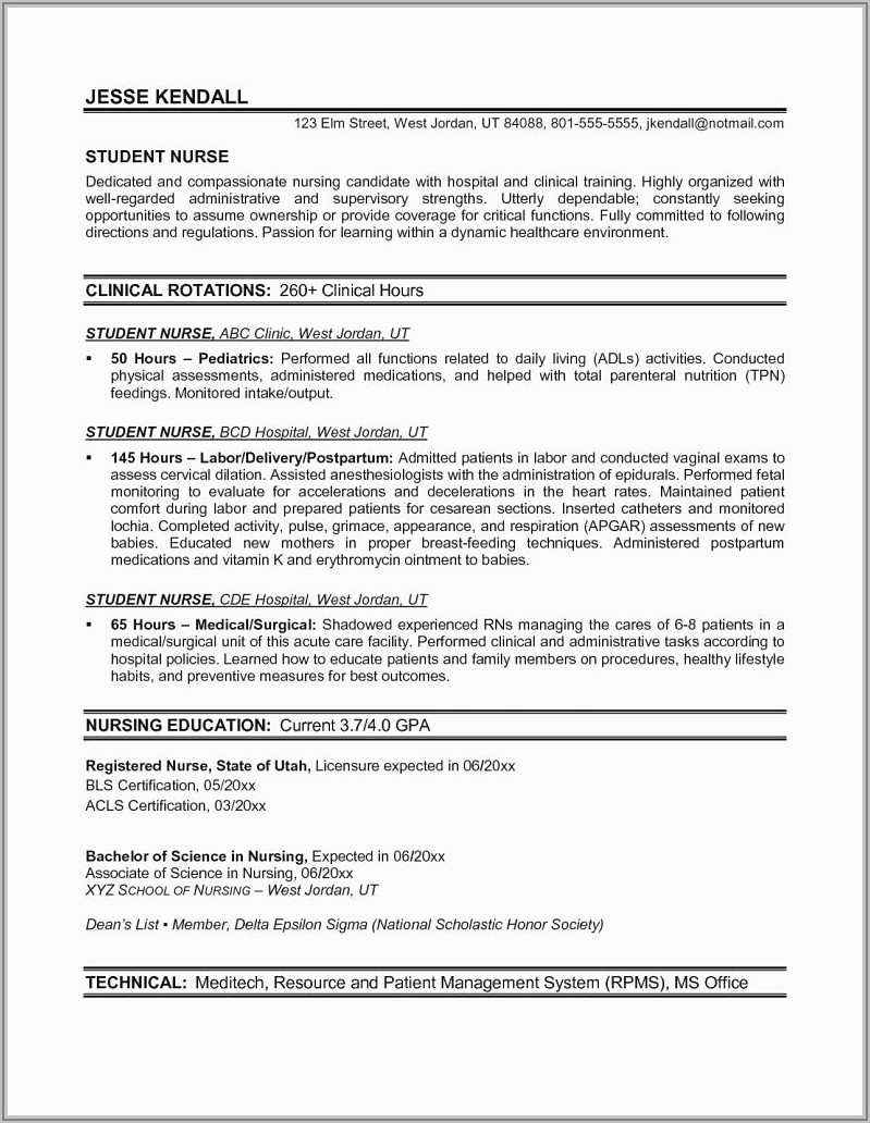 Examples Of Nurses Resumes