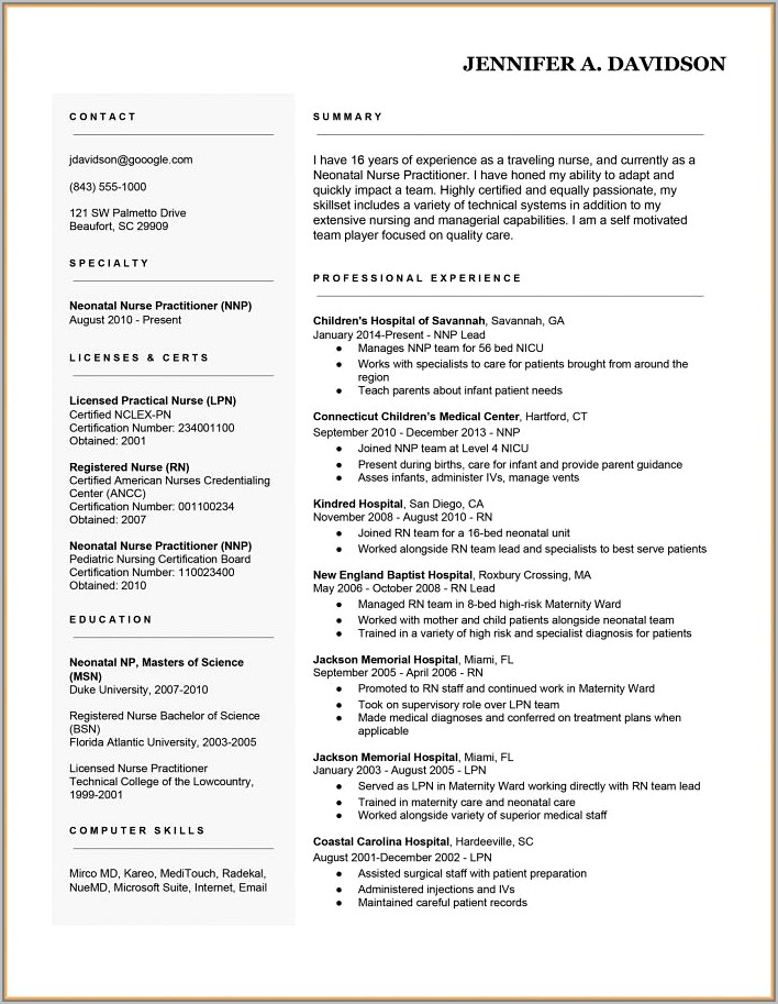 Examples Of Nursing Resumes For New Graduates