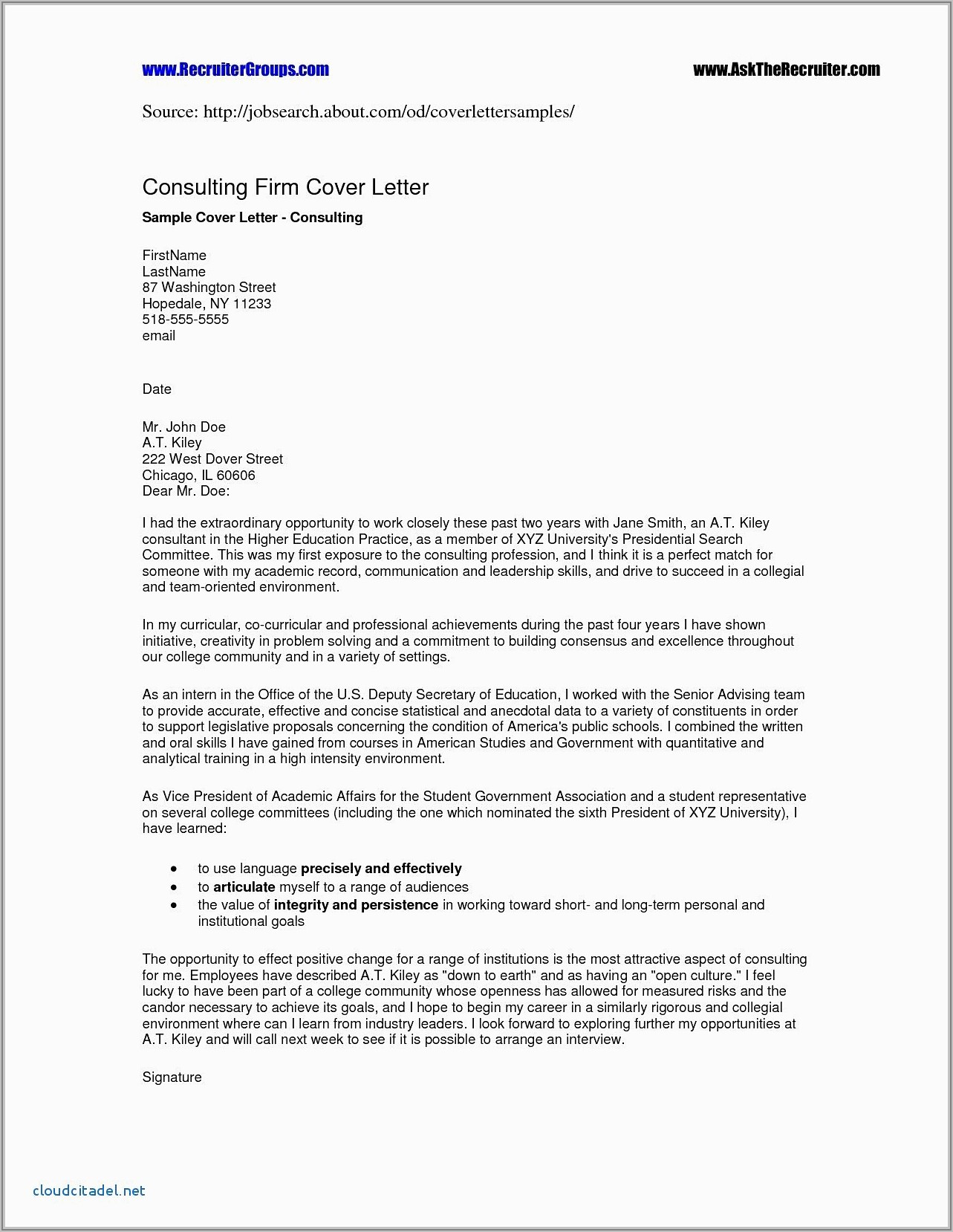 Examples Of Professional Cover Letters For Resumes