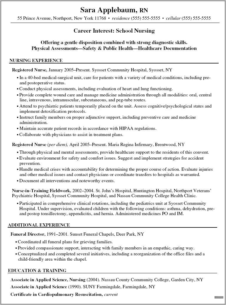 Examples Of Resume Objectives For Nurses