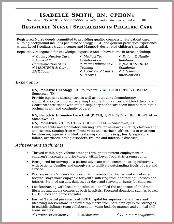 Examples Of Resume Summary For Registered Nurses