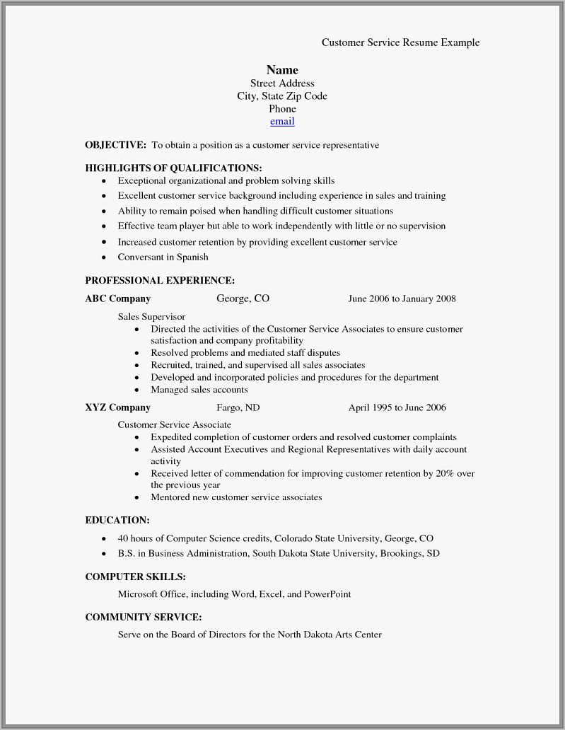 Examples Of Resumes For Customer Service Representative